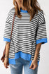 Oversized Striped Exposed Seam High Low Hem Top