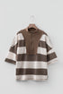 Oversized Striped Half Zip Drop Shoulder Pullover Top