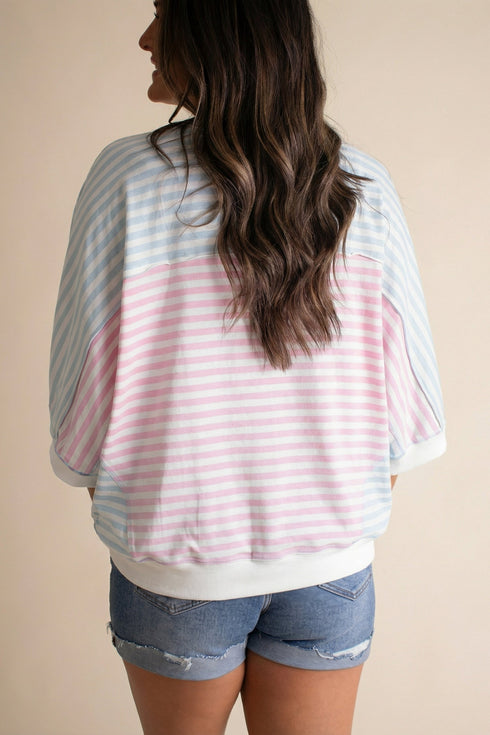 Oversized Striped Patchwork Dolman Sleeve Tee