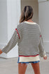 Oversized Striped Ribbed Trim Drop Shoulder Sweater