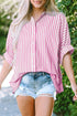Oversized Striped Short Sleeve Button Down Shirt
