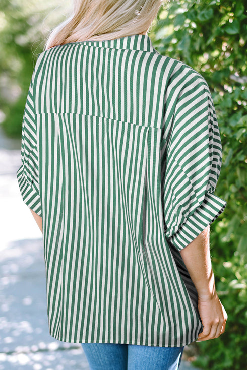 Oversized Striped Short Sleeve Button Down Shirt