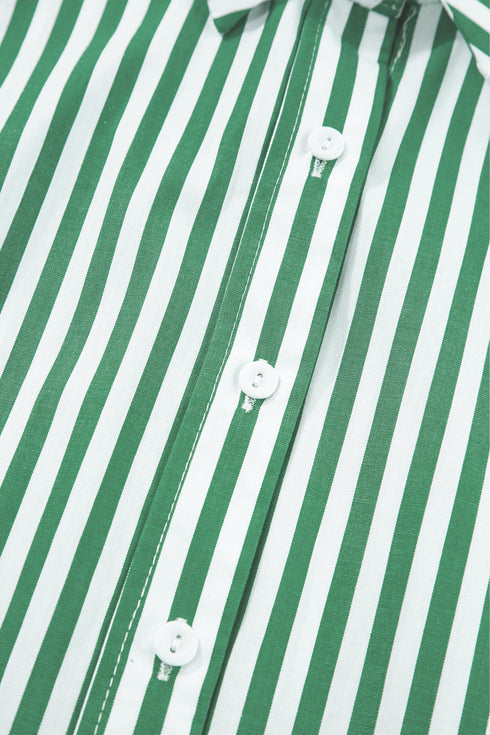 Oversized Striped Short Sleeve Button Down Shirt