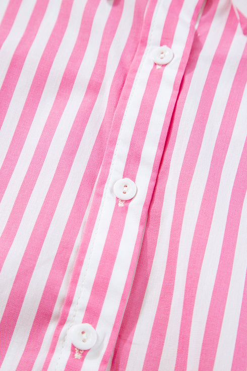 Oversized Striped Short Sleeve Button Down Shirt
