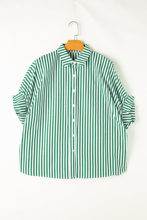 Oversized Striped Short Sleeve Button Down Shirt