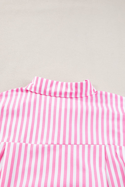 Oversized Striped Short Sleeve Button Down Shirt