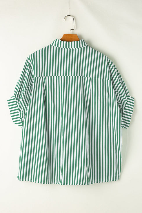 Oversized Striped Short Sleeve Button Down Shirt