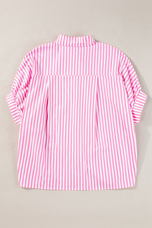 Oversized Striped Short Sleeve Button Down Shirt