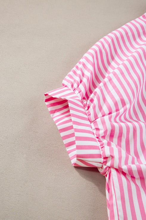 Oversized Striped Short Sleeve Button Down Shirt