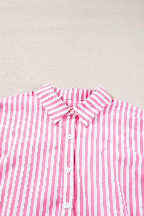 Oversized Striped Short Sleeve Button Down Shirt