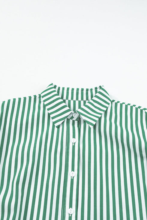 Oversized Striped Short Sleeve Button Down Shirt