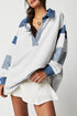 Oversized Striped Sleeve V Neck Collegiate Rugby Shirt