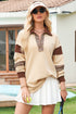 Oversized Striped Sleeve V Neck Collegiate Rugby Shirt