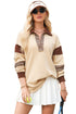 Oversized Striped Sleeve V Neck Collegiate Rugby Shirt