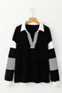 Oversized Striped Sleeve V Neck Collegiate Rugby Shirt