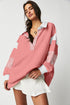 Oversized Striped Sleeve V Neck Collegiate Rugby Shirt