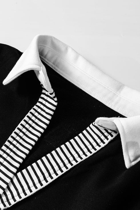 Oversized Striped Sleeve V Neck Collegiate Rugby Shirt