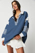 Oversized Striped Sleeve V Neck Collegiate Rugby Shirt
