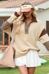 Oversized Striped Sleeve V Neck Collegiate Rugby Shirt