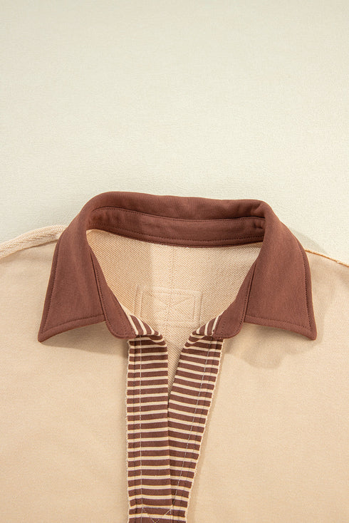 Oversized Striped Sleeve V Neck Collegiate Rugby Shirt