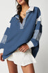 Oversized Striped Sleeve V Neck Collegiate Rugby Shirt