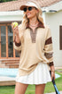 Oversized Striped Sleeve V Neck Collegiate Rugby Shirt