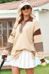 Oversized Striped Sleeve V Neck Collegiate Rugby Shirt