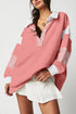 Oversized Striped Sleeve V Neck Collegiate Rugby Shirt