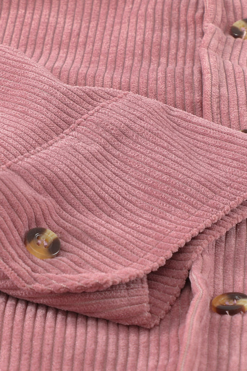 Oversized Textured Corduroy Button Down Pocket Shirt
