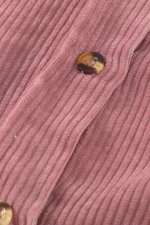 Oversized Textured Corduroy Button Down Pocket Shirt