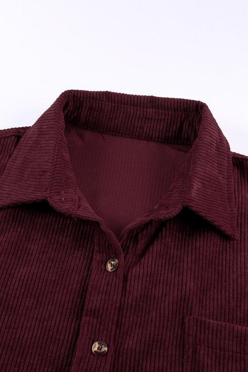 Oversized Textured Corduroy Button Down Pocket Shirt