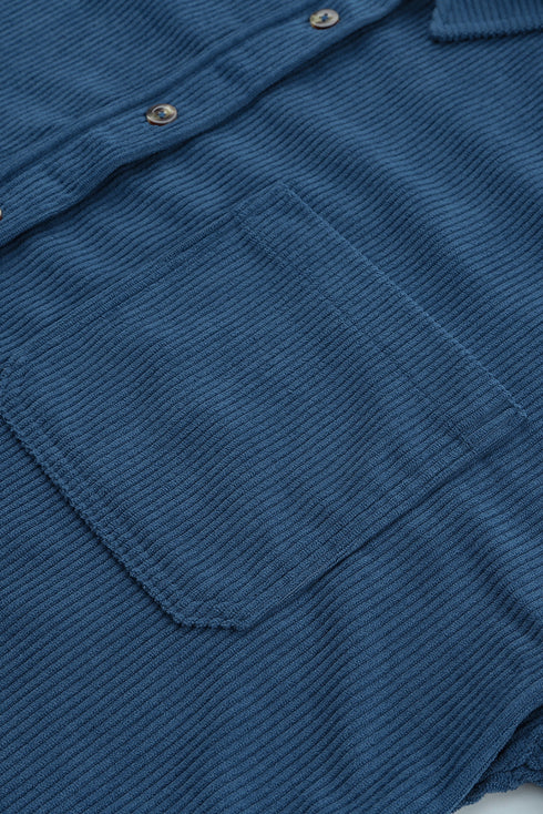 Oversized Textured Corduroy Button Down Pocket Shirt