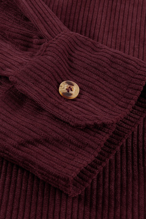 Oversized Textured Corduroy Button Down Pocket Shirt
