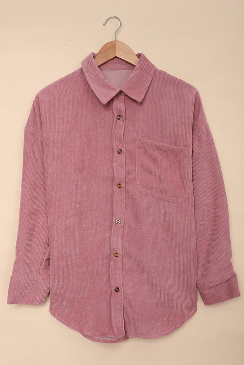 Oversized Textured Corduroy Button Down Pocket Shirt