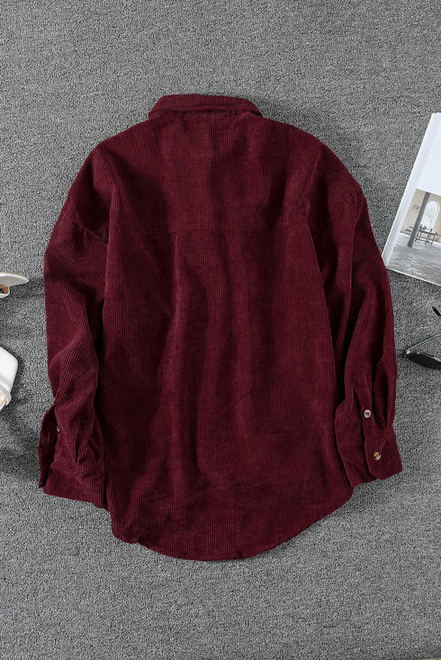 Oversized Textured Corduroy Button Down Pocket Shirt