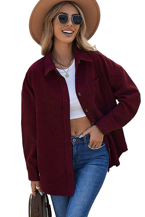 Oversized Textured Corduroy Button Down Pocket Shirt