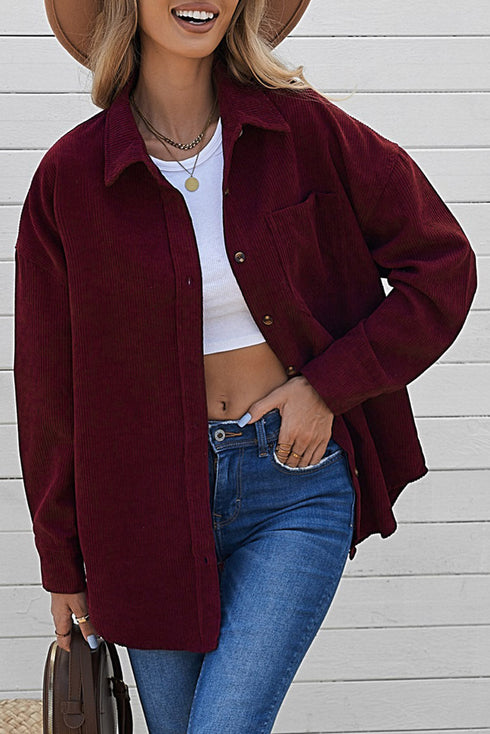 Oversized Textured Corduroy Button Down Pocket Shirt