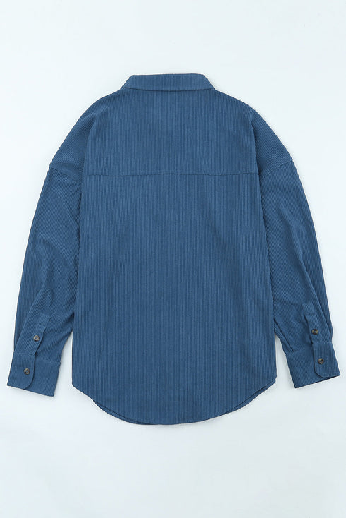 Oversized Textured Corduroy Button Down Pocket Shirt