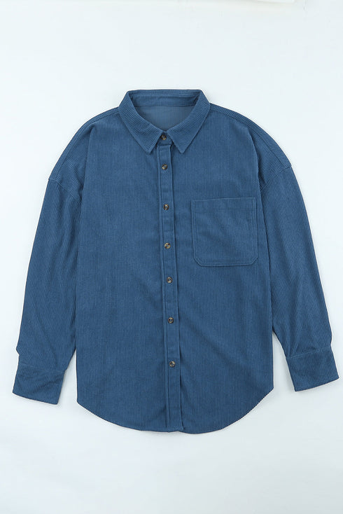 Oversized Textured Corduroy Button Down Pocket Shirt