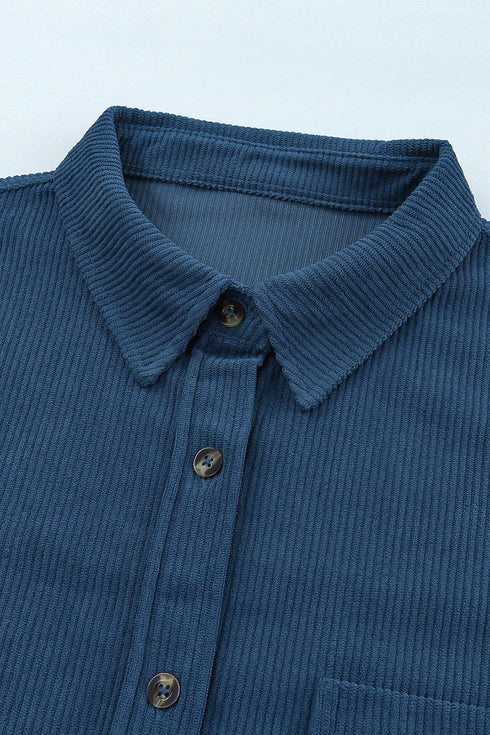 Oversized Textured Corduroy Button Down Pocket Shirt