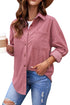 Oversized Textured Corduroy Button Down Pocket Shirt