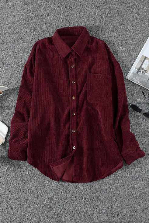 Oversized Textured Corduroy Button Down Pocket Shirt