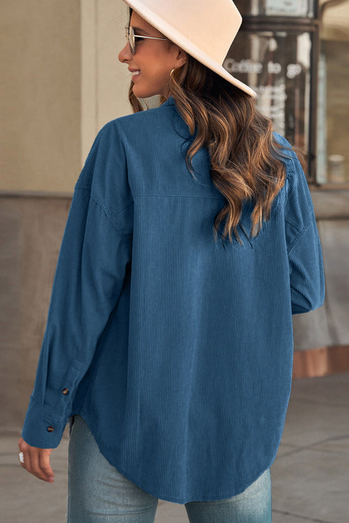 Oversized Textured Corduroy Button Down Pocket Shirt