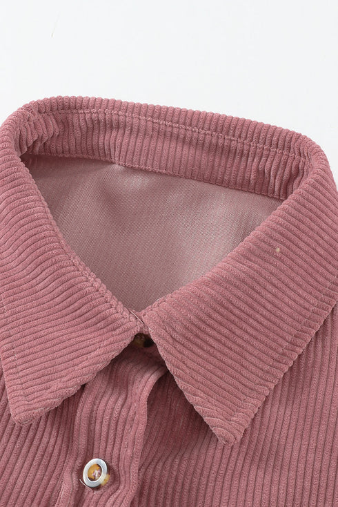 Oversized Textured Corduroy Button Down Pocket Shirt