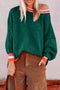 Oversized Textured Knit Striped Trim Pullover Sweater