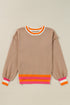 Oversized Textured Knit Striped Trim Pullover Sweater
