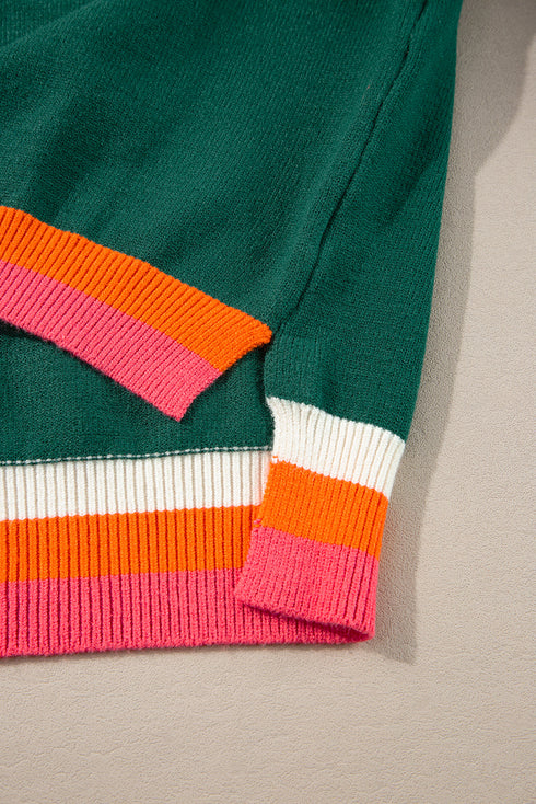 Oversized Textured Knit Striped Trim Pullover Sweater