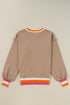 Oversized Textured Knit Striped Trim Pullover Sweater