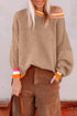 Oversized Textured Knit Striped Trim Pullover Sweater