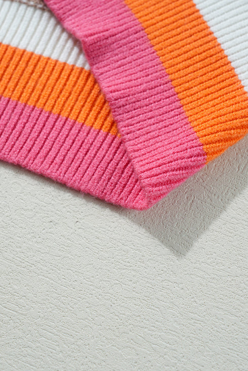 Oversized Textured Knit Striped Trim Pullover Sweater